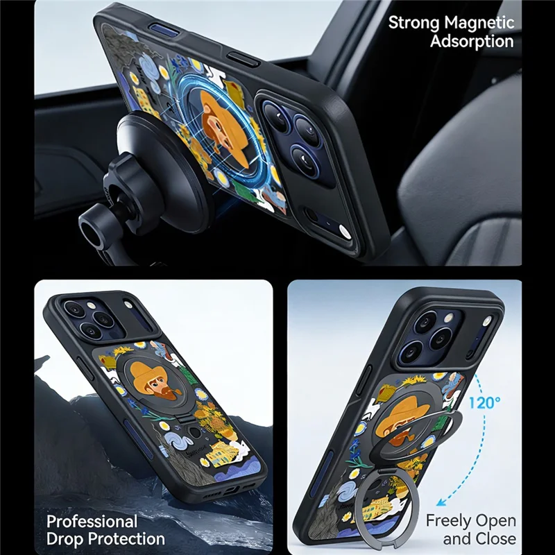 CASEKOO for iPhone 18 Pro Max / 17 Pro Max Magnetic Case Constellation Pattern Ring Kickstand Shockproof PC + TPU Phone Cover - Artist - 2