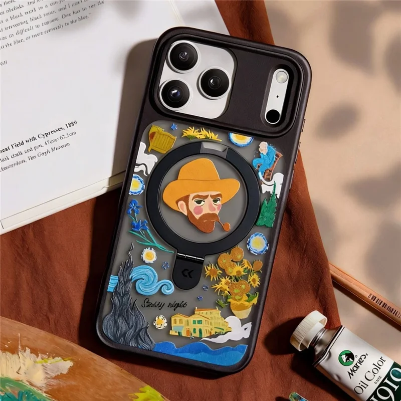 CASEKOO for iPhone 18 Pro / 17 Pro Magnetic Case Constellation Pattern Ring Kickstand Shockproof PC + TPU Phone Cover - Artist - 4