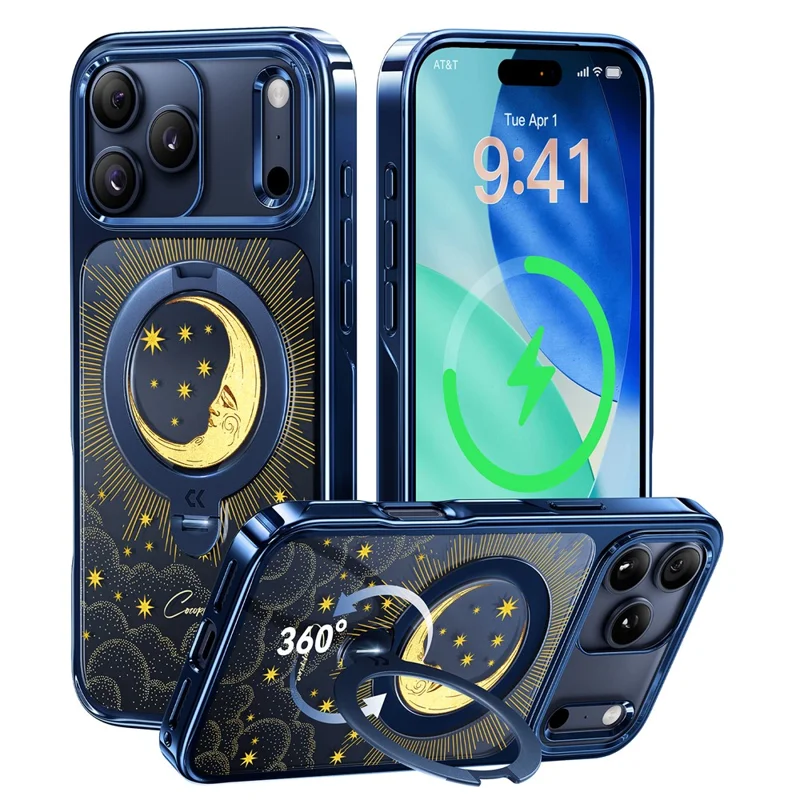 CASEKOO Tarot Series for iPhone 18 Pro Max / 17 Pro Max Magnetic Case UV 3D Printing PC + TPU Phone Cover with Ring Holder Kickstand - Tarot Blue Moon - 1