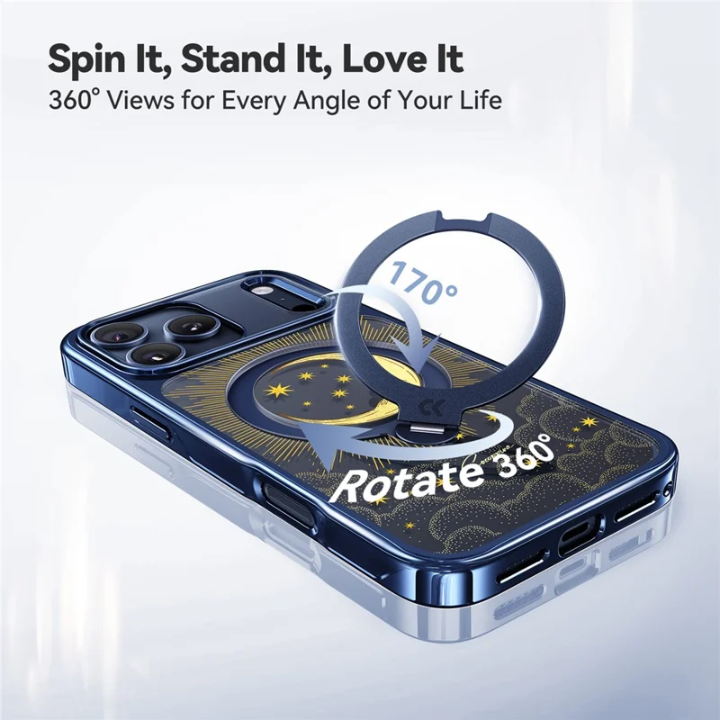 CASEKOO Tarot Series for iPhone 18 Pro Max / 17 Pro Max Magnetic Case UV 3D Printing PC + TPU Phone Cover with Ring Holder Kickstand - Tarot Blue Moon - 5