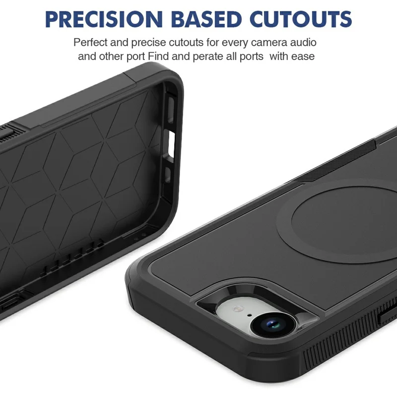 Magnetic Phone Case For iPhone 17e / 16e Shockproof PC + TPU Cover with High-Alumina Tempered Glass Screen Protector - Black - 6