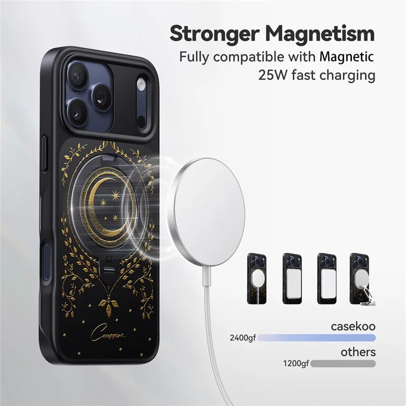 CASEKOO Tarot Series for iPhone 18 Pro Max / 17 Pro Max Magnetic Case Rotating Ring Kickstand PC + TPU Shockproof Cover - Tarot Vine Moon - 6