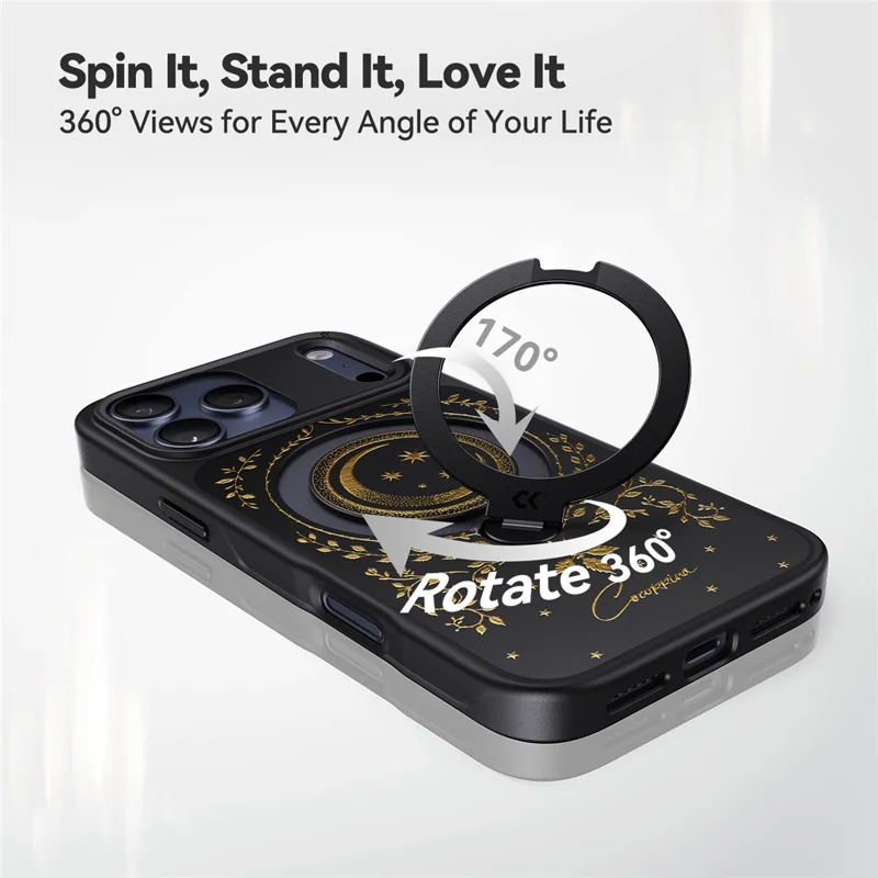 CASEKOO Tarot Series for iPhone 18 Pro / 17 Pro Magnetic Case Rotating Ring Kickstand PC + TPU Shockproof Cover - Tarot Vine Moon - 5