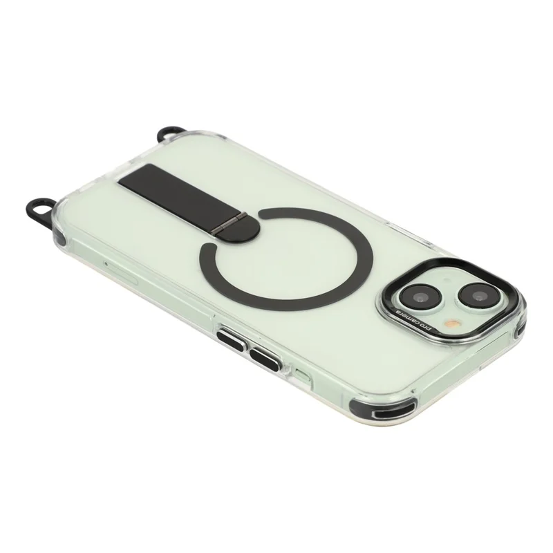 For iPhone 15 Magnetic Phone Case with Kickstand and 2-in-1 6mm 150cm Length Strap PC TPU Phone Cover - Black - 5
