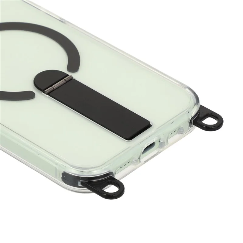 For iPhone 15 Magnetic Phone Case with Kickstand and 2-in-1 6mm 150cm Length Strap PC TPU Phone Cover - Black - 6