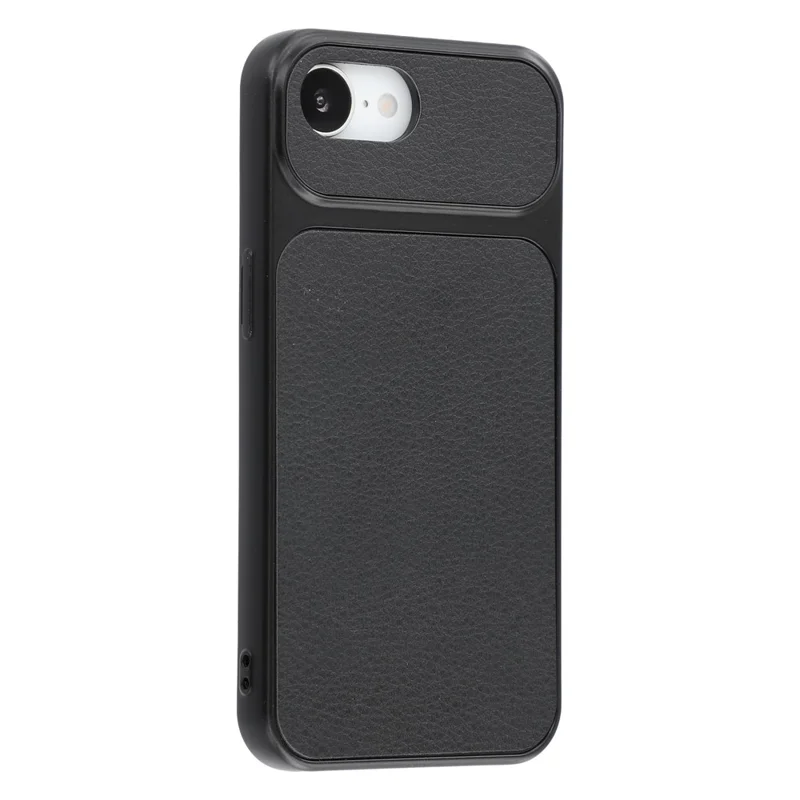 For iPhone 17e / 16e Case Sheepskin Texture Leather Coated TPU Phone Cover with Large Camera Cutouts - Black - 2
