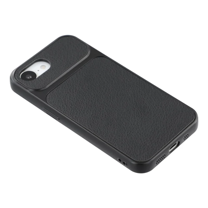 For iPhone 17e / 16e Case Sheepskin Texture Leather Coated TPU Phone Cover with Large Camera Cutouts - Black - 3