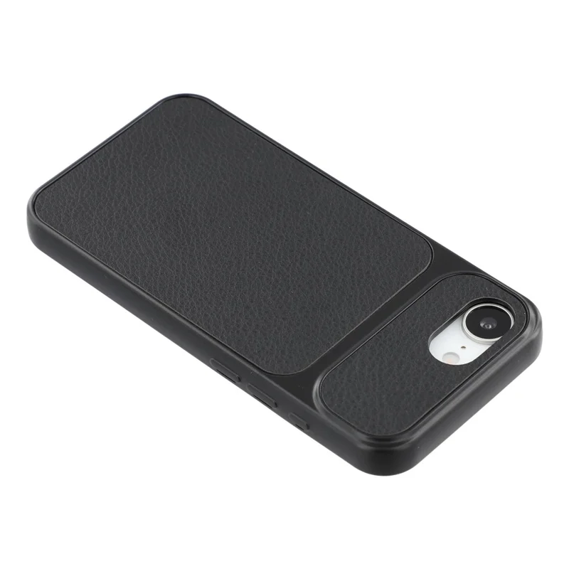 For iPhone 17e / 16e Case Sheepskin Texture Leather Coated TPU Phone Cover with Large Camera Cutouts - Black - 4