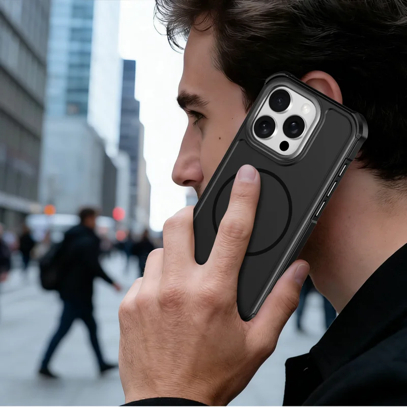 For iPhone 15 Pro Magnetic Case Shockproof TPU PC Protective Cover - Black - 7