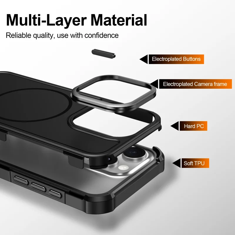 For iPhone 15 Pro Magnetic Case Shockproof TPU PC Protective Cover - Black - 8