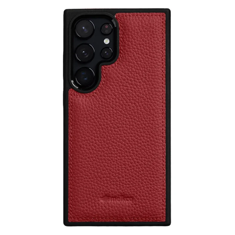 MELKCO For Samsung Galaxy S26 Ultra Case Genuine Cow Leather Coated PC Phone Cover - Red - 1