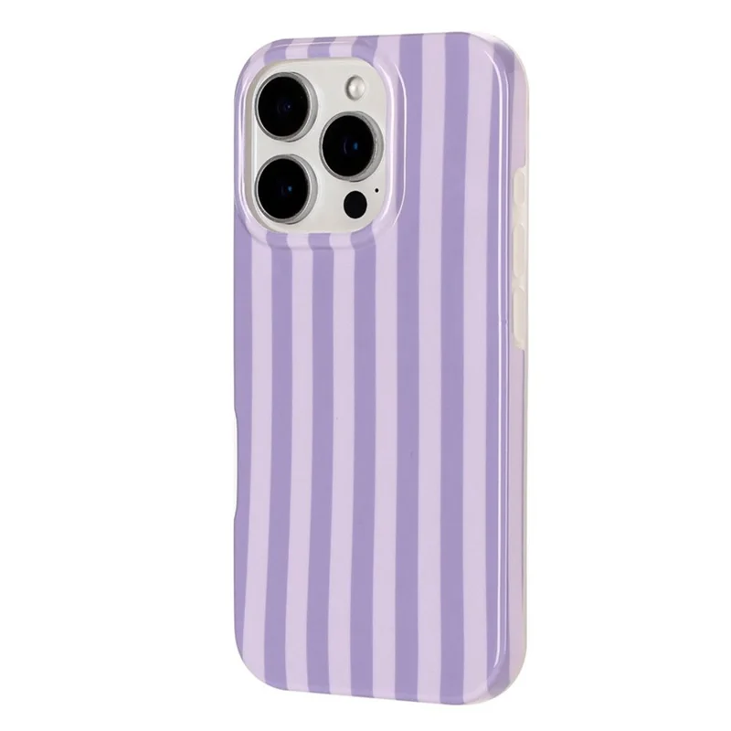 For iPhone 16 Pro Case IMD Stripe TPU Full Coverage Shockproof Phone Protective Cover - Purple - 3