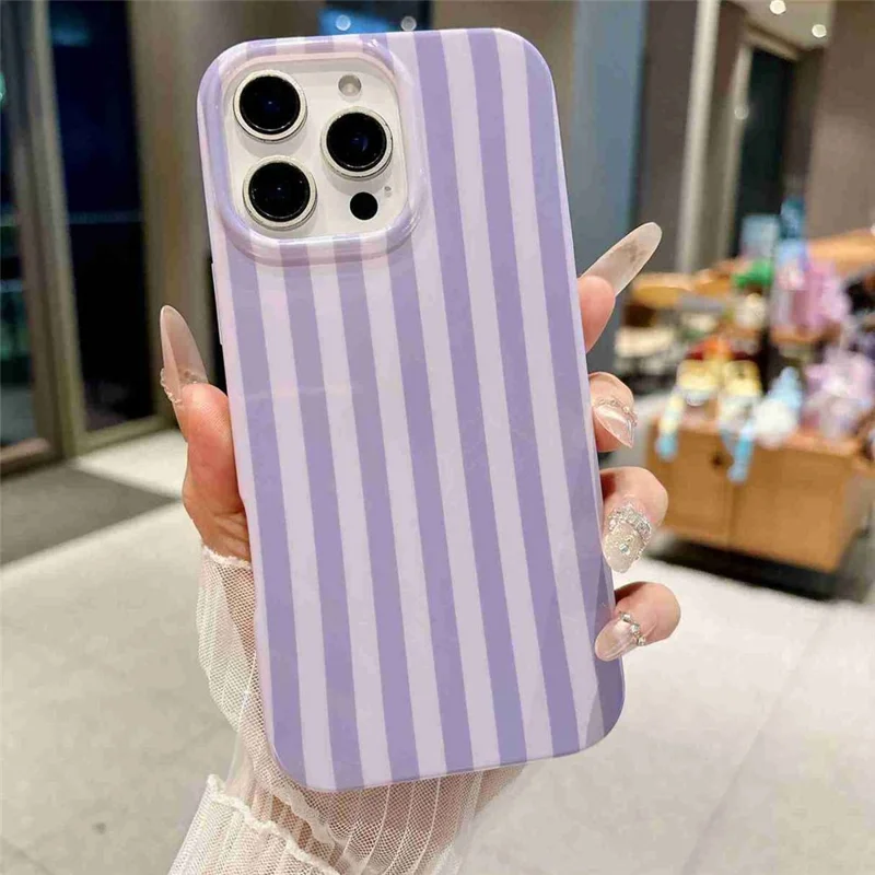 For iPhone 16 Pro Case IMD Stripe TPU Full Coverage Shockproof Phone Protective Cover - Purple - 6
