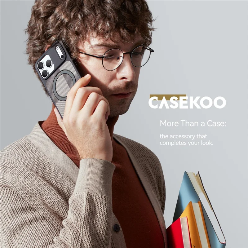 CASEKOO For iPhone 18 Pro Max / 17 Pro Max Case Compatible with MagSafe Geometric Texture PC + TPU Phone Cover with Ring Kickstand - Brown - 2