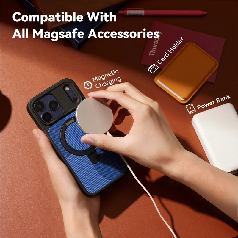CASEKOO For iPhone 18 Pro Max / 17 Pro Max Case Compatible with MagSafe Geometric Texture PC + TPU Phone Cover with Ring Kickstand - Brown - 5