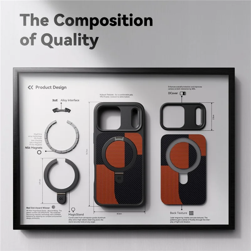 CASEKOO For iPhone 18 Pro Max / 17 Pro Max Case Compatible with MagSafe Geometric Texture PC + TPU Phone Cover with Ring Kickstand - Brown - 7