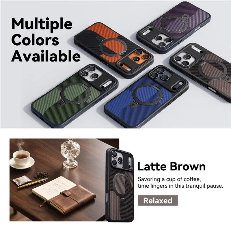 CASEKOO For iPhone 18 Pro Max / 17 Pro Max Case Compatible with MagSafe Geometric Texture PC + TPU Phone Cover with Ring Kickstand - Brown - 8