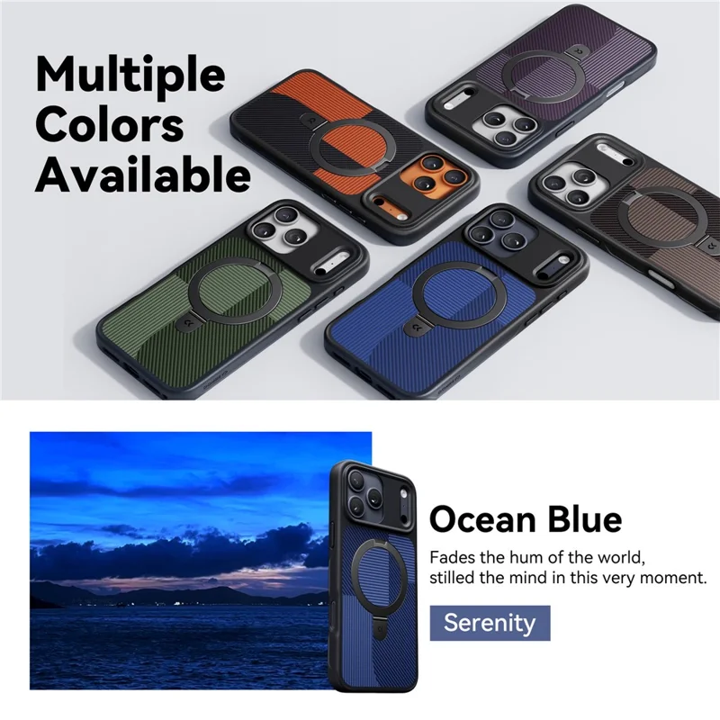CASEKOO Geometry Series for iPhone 18 Pro / 17 Pro Magnetic Case UV Printing Ring Kickstand PC + TPU Shockproof Cover - Blue - 8