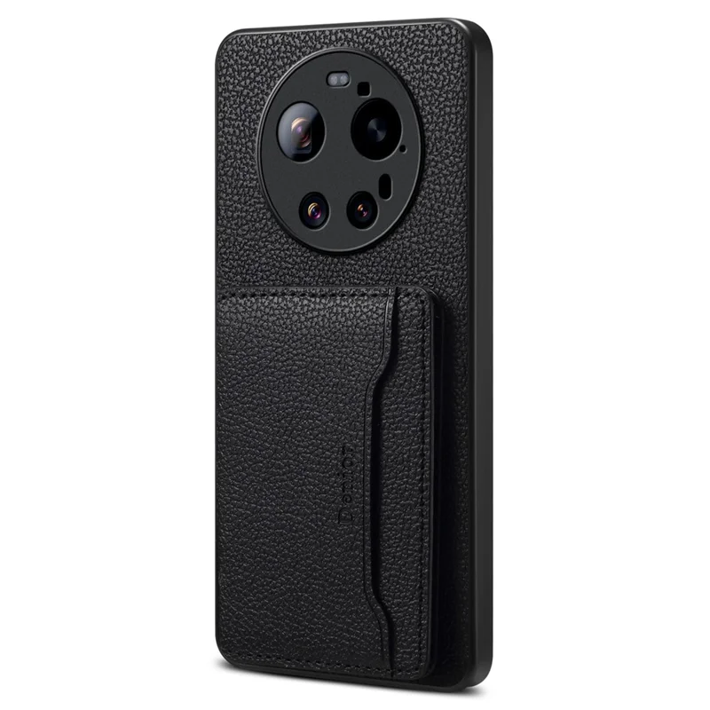 DENIOR D30 For Xiaomi 17 Ultra 5G Magnetic Case Detachable Card Holder Kickstand Litchi Texture Leather Back Phone Cover - Black - 1