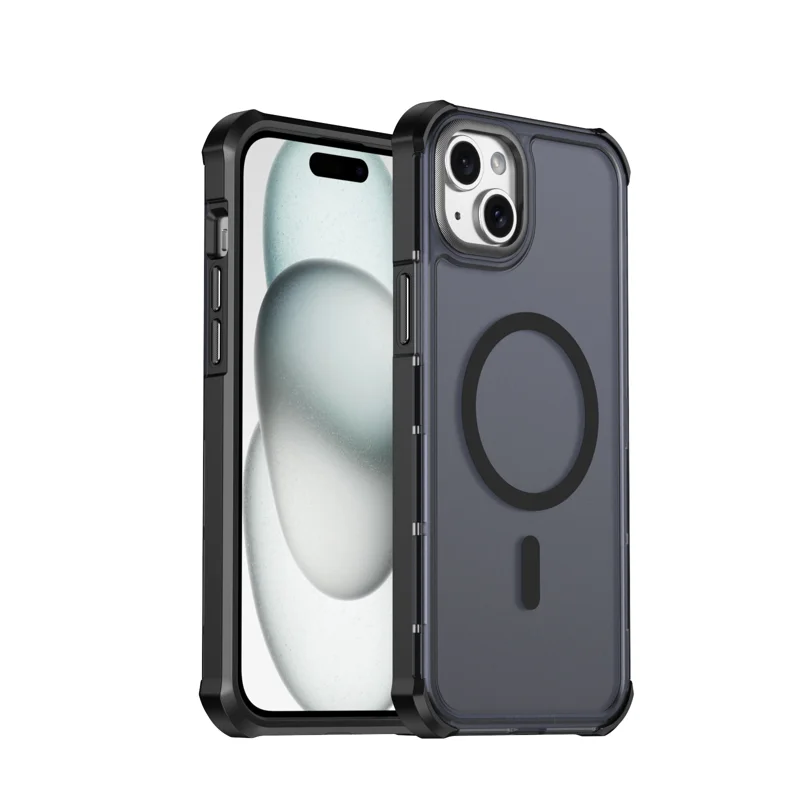 For iPhone 15 Plus Magnetic Case Electroplated Frame Skin-touch TPU+PC Phone Cover - Black - 1
