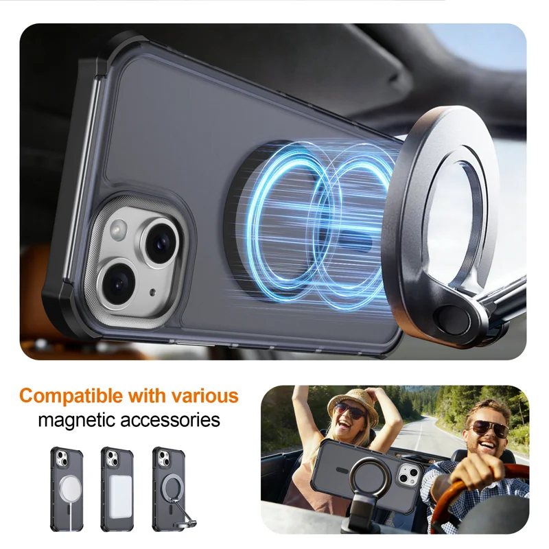For iPhone 15 Plus Magnetic Case Electroplated Frame Skin-touch TPU+PC Phone Cover - Black - 4