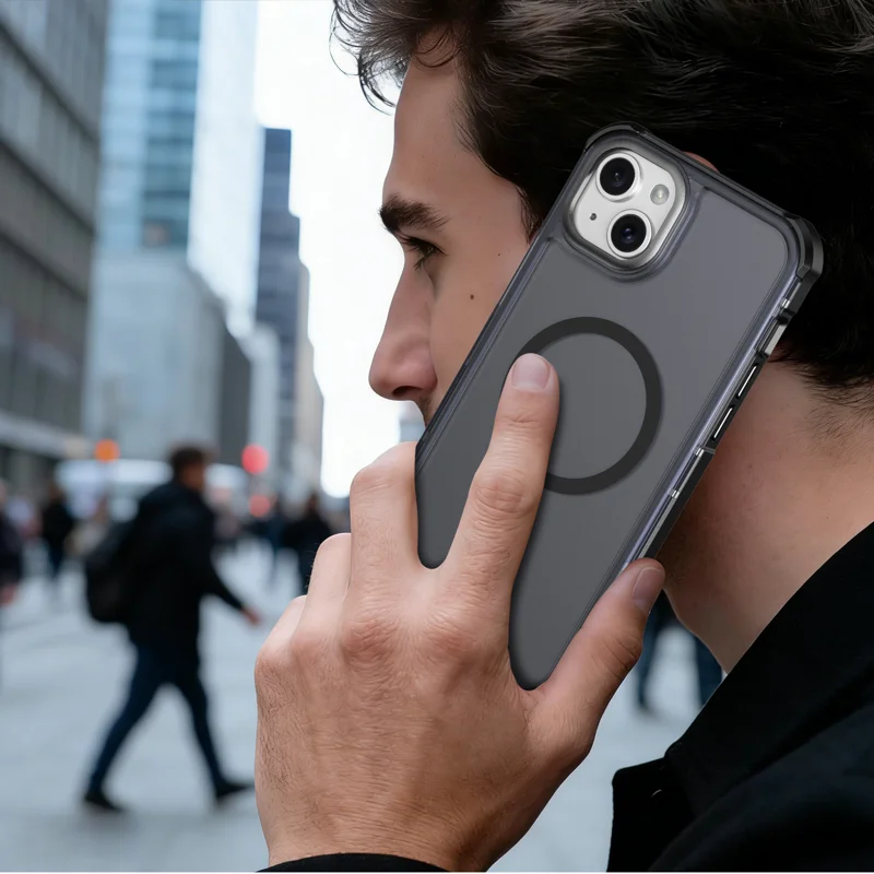 For iPhone 15 Plus Magnetic Case Electroplated Frame Skin-touch TPU+PC Phone Cover - Black - 7