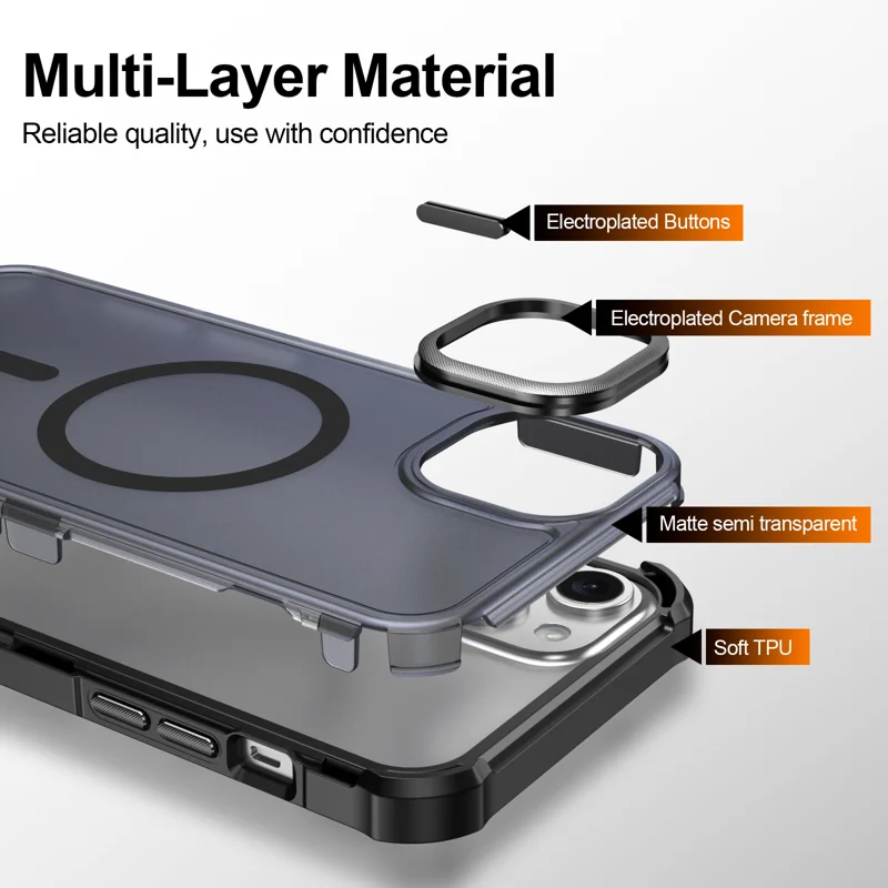 For iPhone 15 Plus Magnetic Case Electroplated Frame Skin-touch TPU+PC Phone Cover - Black - 8
