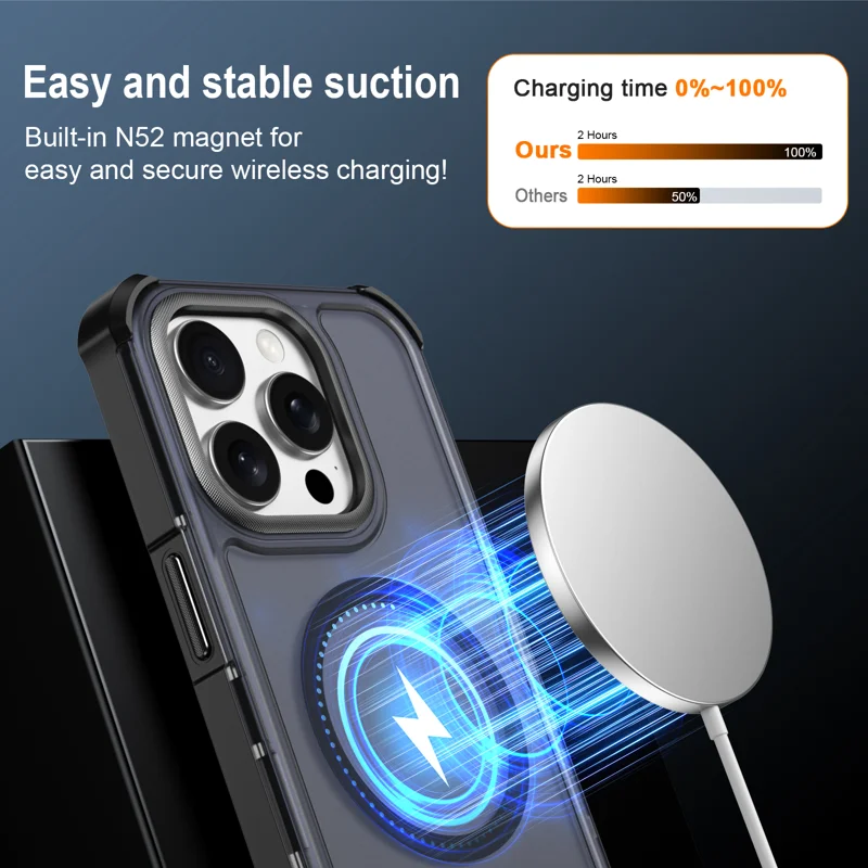 For iPhone 15 Pro Magnetic Case Electroplated Frame Skin-touch TPU+PC Phone Cover - Black - 3