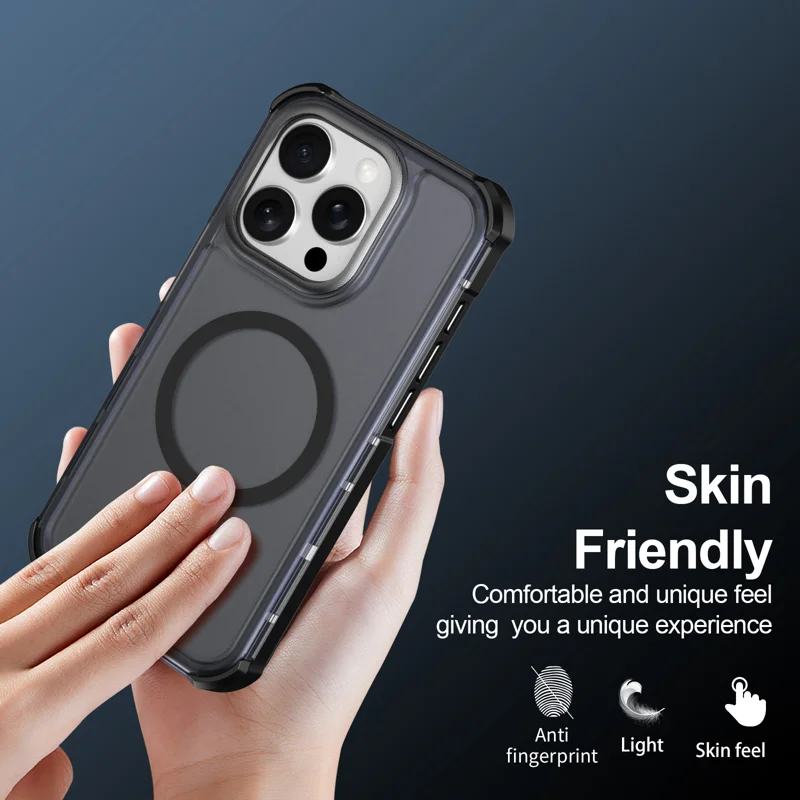 For iPhone 15 Pro Magnetic Case Electroplated Frame Skin-touch TPU+PC Phone Cover - Black - 6