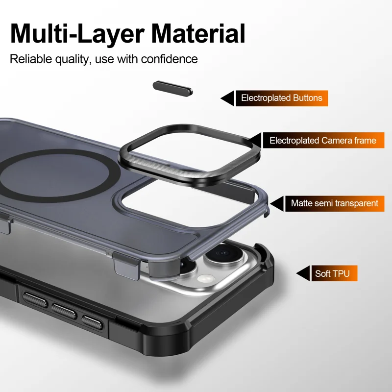 For iPhone 15 Pro Magnetic Case Electroplated Frame Skin-touch TPU+PC Phone Cover - Black - 8