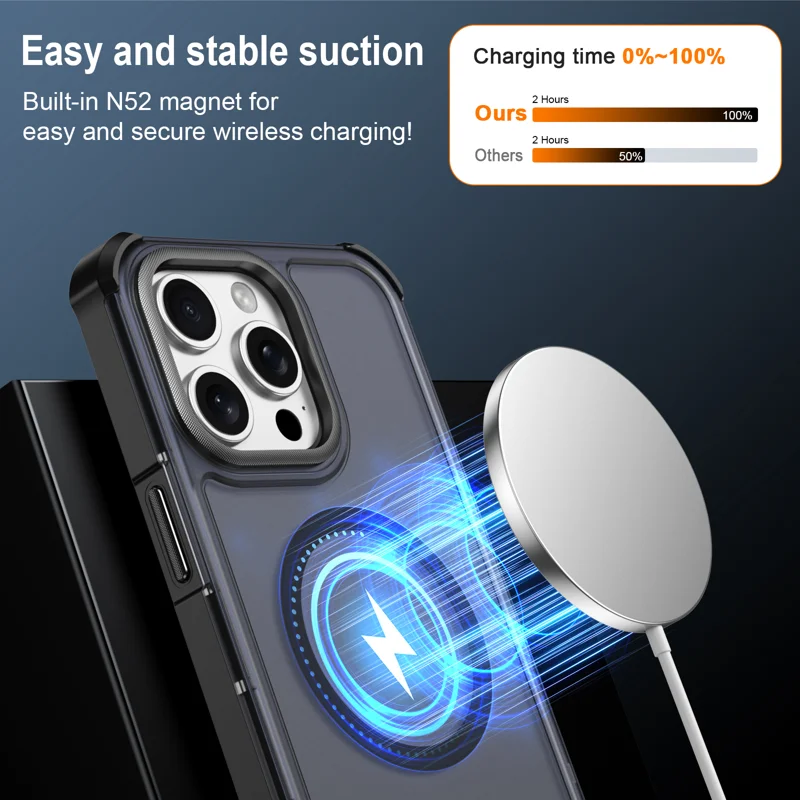 For iPhone 15 Pro Max Magnetic Case Electroplated Frame Skin-touch TPU+PC Phone Cover - Black - 3