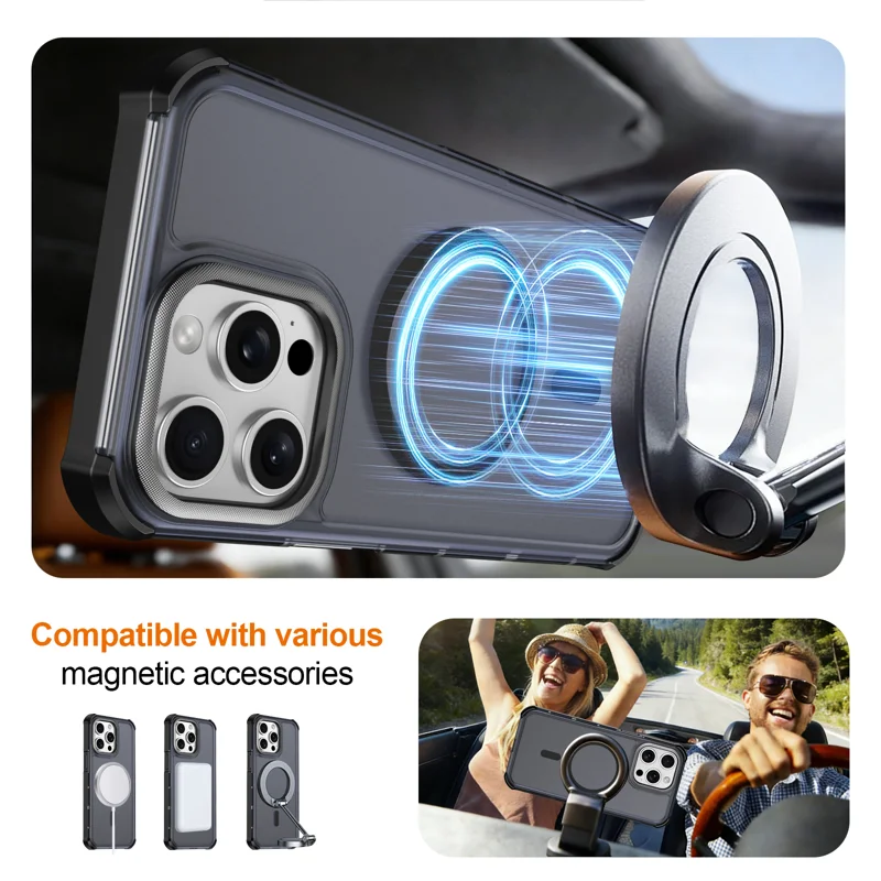 For iPhone 15 Pro Max Magnetic Case Electroplated Frame Skin-touch TPU+PC Phone Cover - Black - 4