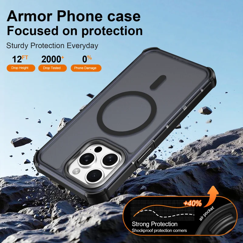 For iPhone 15 Pro Max Magnetic Case Electroplated Frame Skin-touch TPU+PC Phone Cover - Black - 5