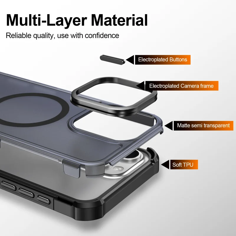 For iPhone 15 Pro Max Magnetic Case Electroplated Frame Skin-touch TPU+PC Phone Cover - Black - 8