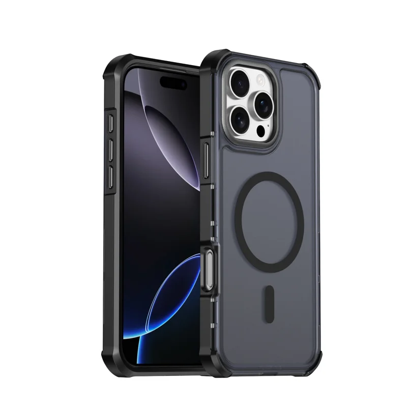 For iPhone 16 Pro Max Magnetic Case Electroplated Frame Skin-touch TPU+PC Phone Cover - Black - 1