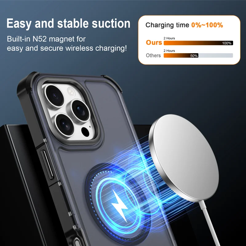 For iPhone 16 Pro Max Magnetic Case Electroplated Frame Skin-touch TPU+PC Phone Cover - Black - 3