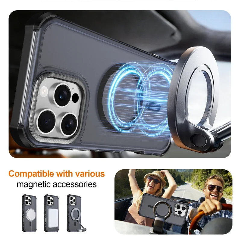 For iPhone 16 Pro Max Magnetic Case Electroplated Frame Skin-touch TPU+PC Phone Cover - Black - 4