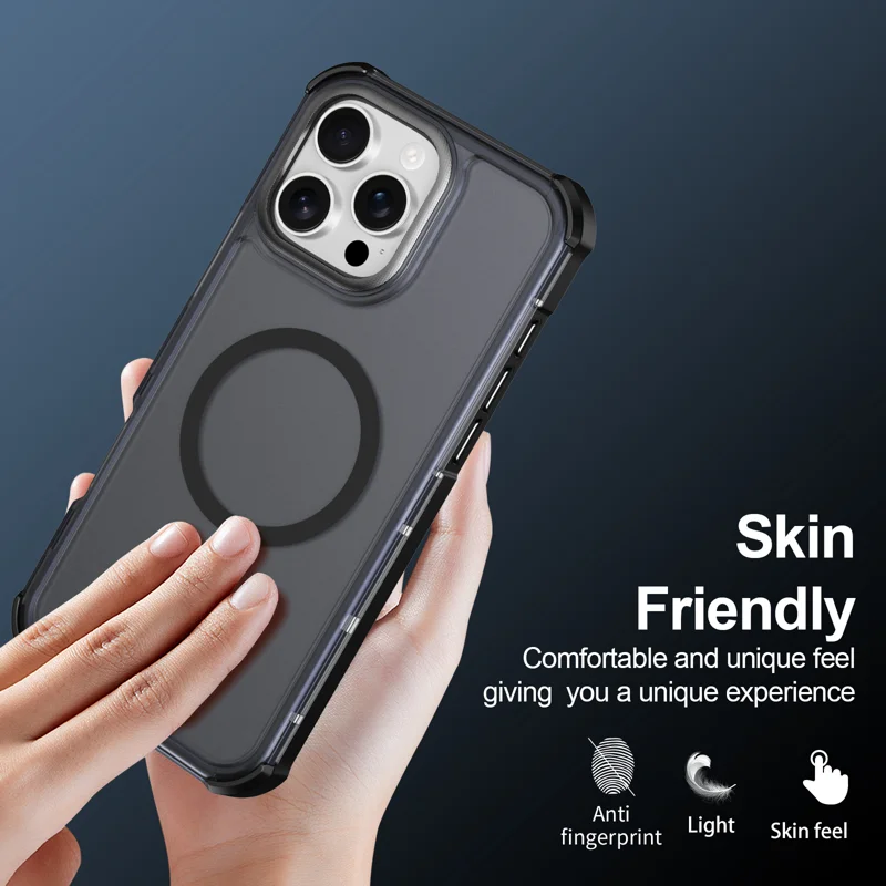 For iPhone 16 Pro Max Magnetic Case Electroplated Frame Skin-touch TPU+PC Phone Cover - Black - 6