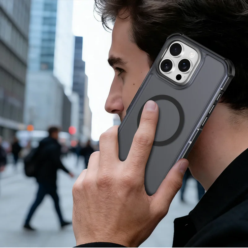 For iPhone 16 Pro Max Magnetic Case Electroplated Frame Skin-touch TPU+PC Phone Cover - Black - 7