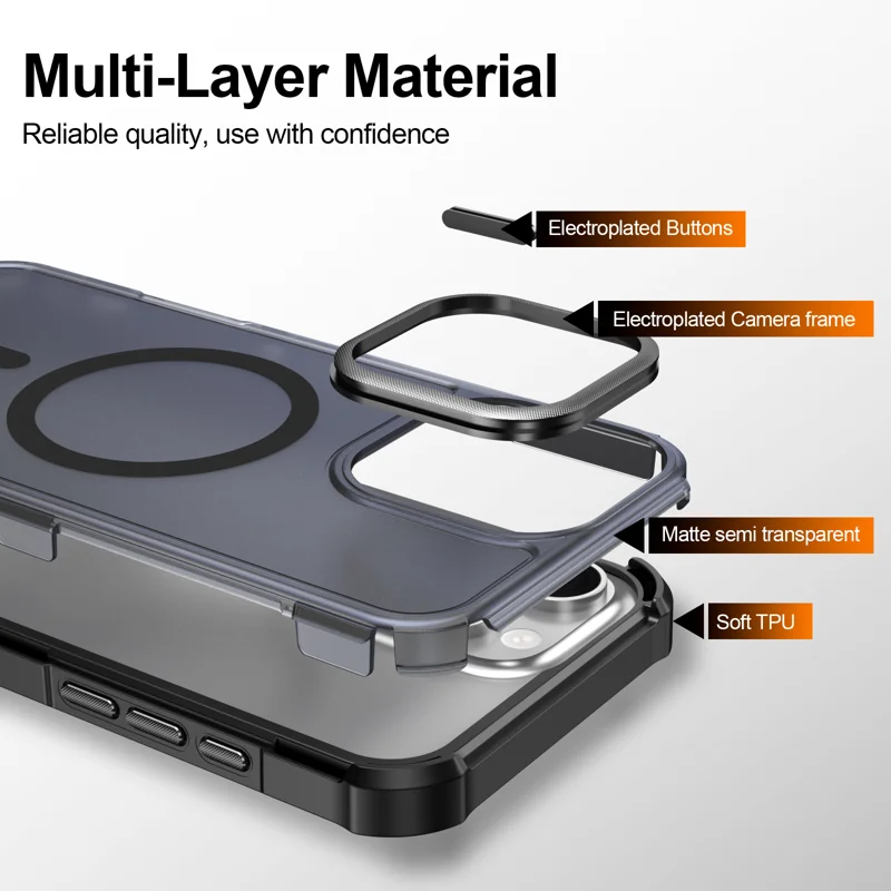 For iPhone 16 Pro Max Magnetic Case Electroplated Frame Skin-touch TPU+PC Phone Cover - Black - 8