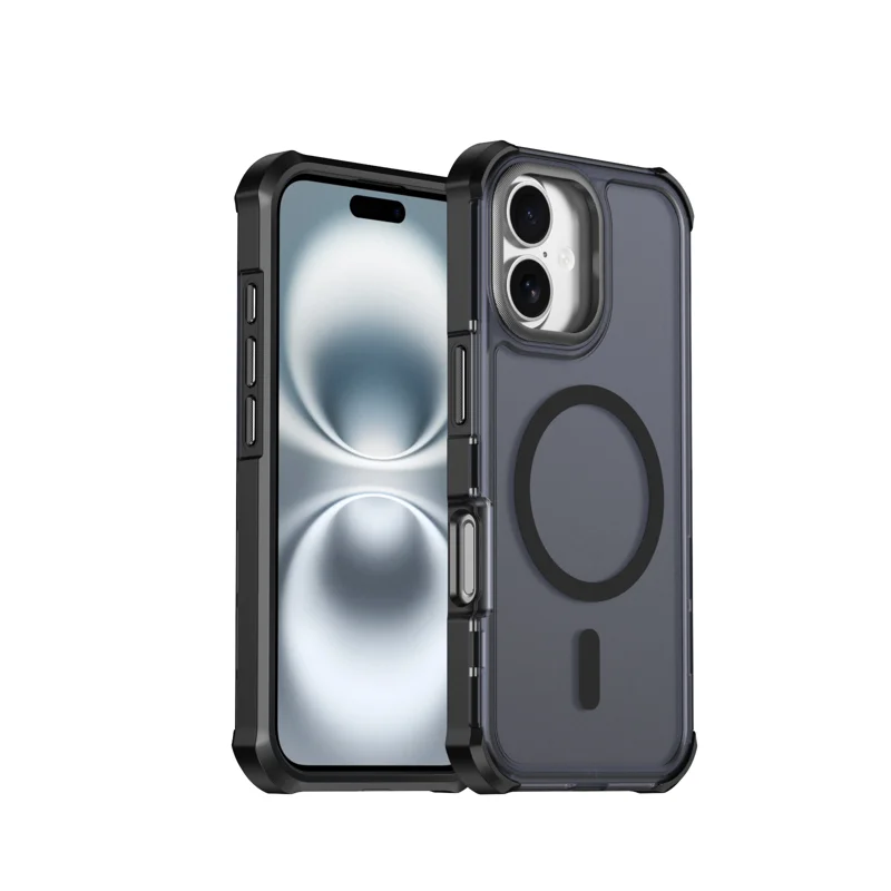 For iPhone 16 Magnetic Case Electroplated Frame Skin-touch TPU+PC Phone Cover - Black - 1