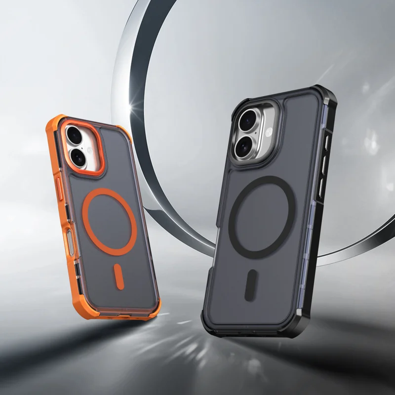 For iPhone 16 Magnetic Case Electroplated Frame Skin-touch TPU+PC Phone Cover - Black - 2