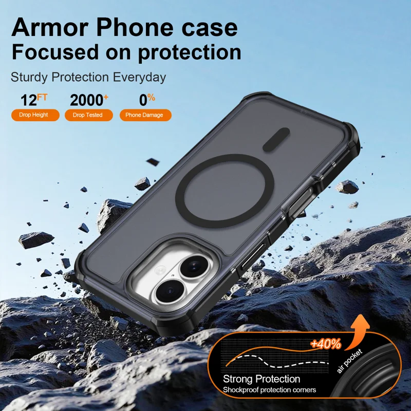 For iPhone 16 Magnetic Case Electroplated Frame Skin-touch TPU+PC Phone Cover - Black - 5