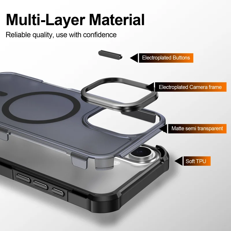 For iPhone 16 Magnetic Case Electroplated Frame Skin-touch TPU+PC Phone Cover - Black - 8
