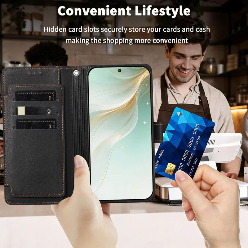 For iPhone 16e / iPhone 17e Case 9 Card Slots PU Leather Flip Wallet Phone Cover with Hand Strap - Black - 6