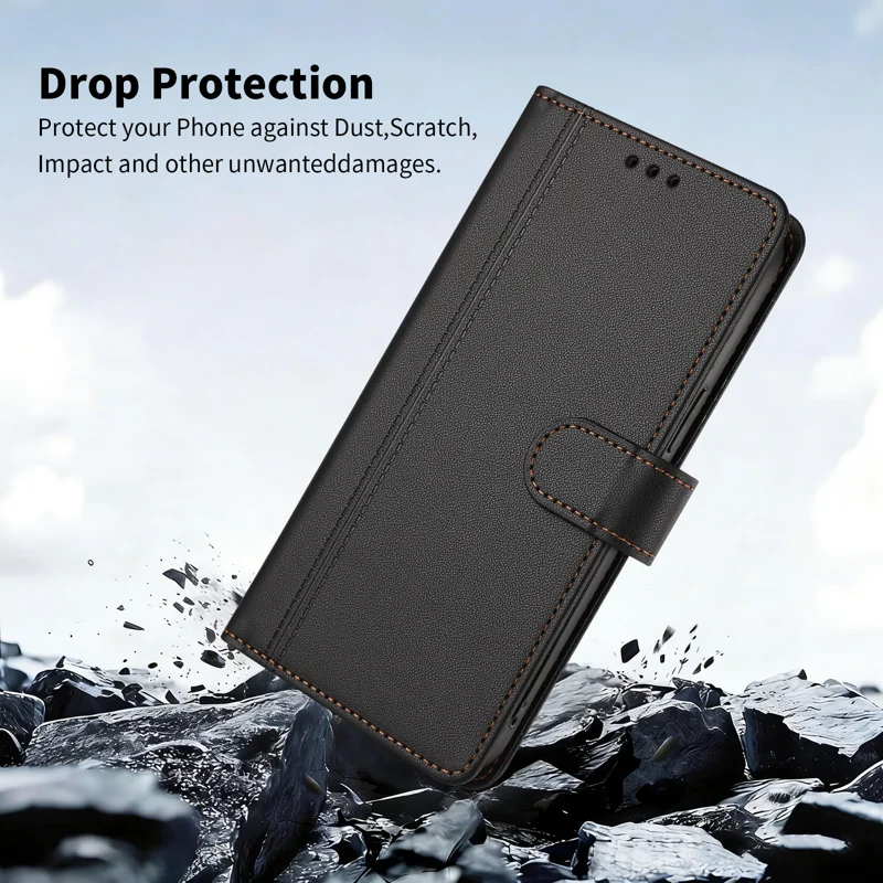 For iPhone 16e / iPhone 17e Case 9 Card Slots PU Leather Flip Wallet Phone Cover with Hand Strap - Black - 7