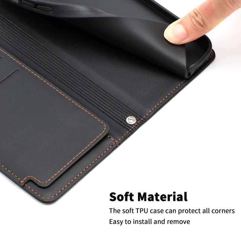 For iPhone 16e / iPhone 17e Case 9 Card Slots PU Leather Flip Wallet Phone Cover with Hand Strap - Black - 9