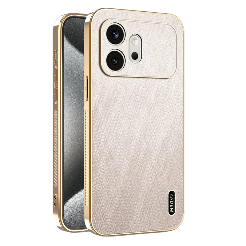KADEM For Honor 600 5G Case Electroplating Silk Texture PU + TPU Phone Back Cover - Gold - 1