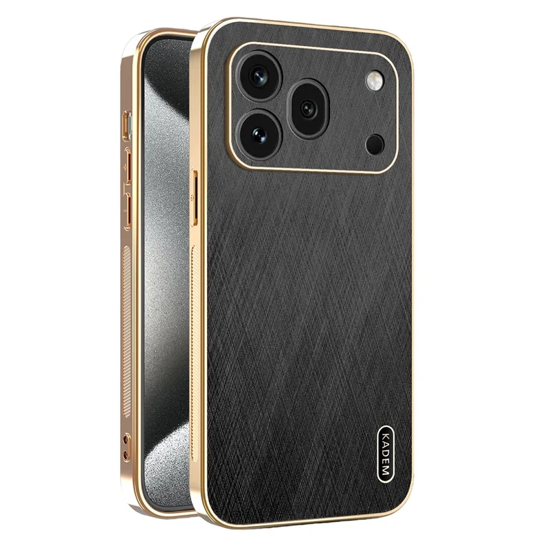 KADEM For Honor 600 Pro 5G Case Electroplating Silk Texture PU + TPU Phone Back Cover - Black - 1