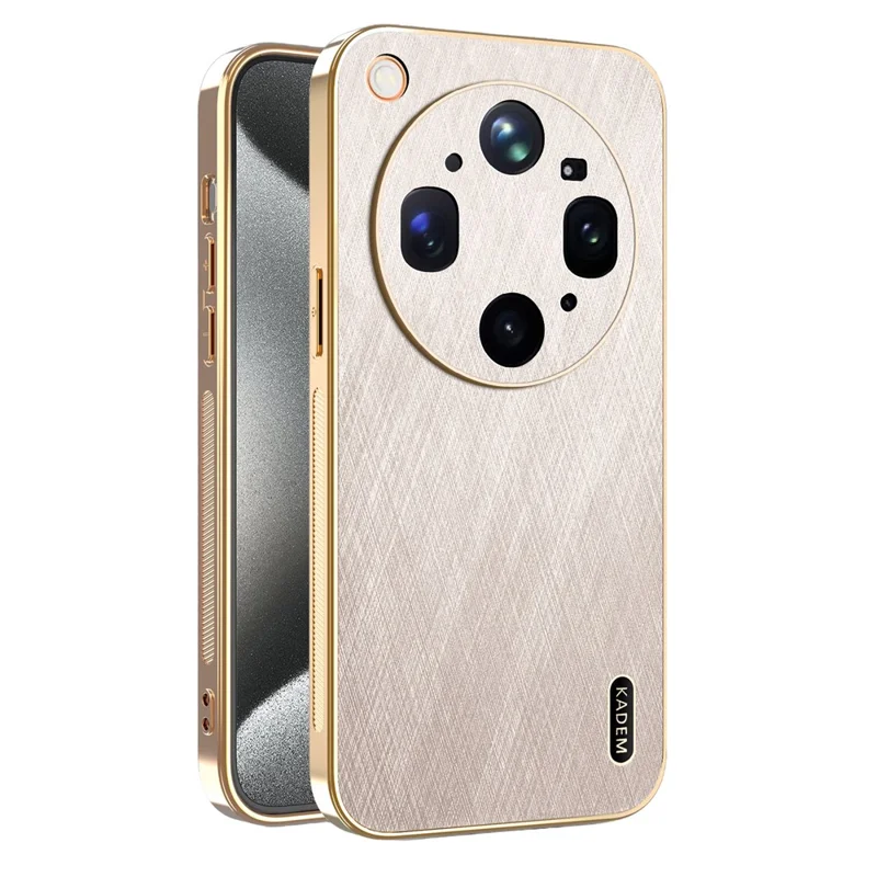 KADEM For Oppo Find X9 Ultra 5G Phone Case Electroplating Silk Texture PU + TPU Phone Back Cover - Gold - 1